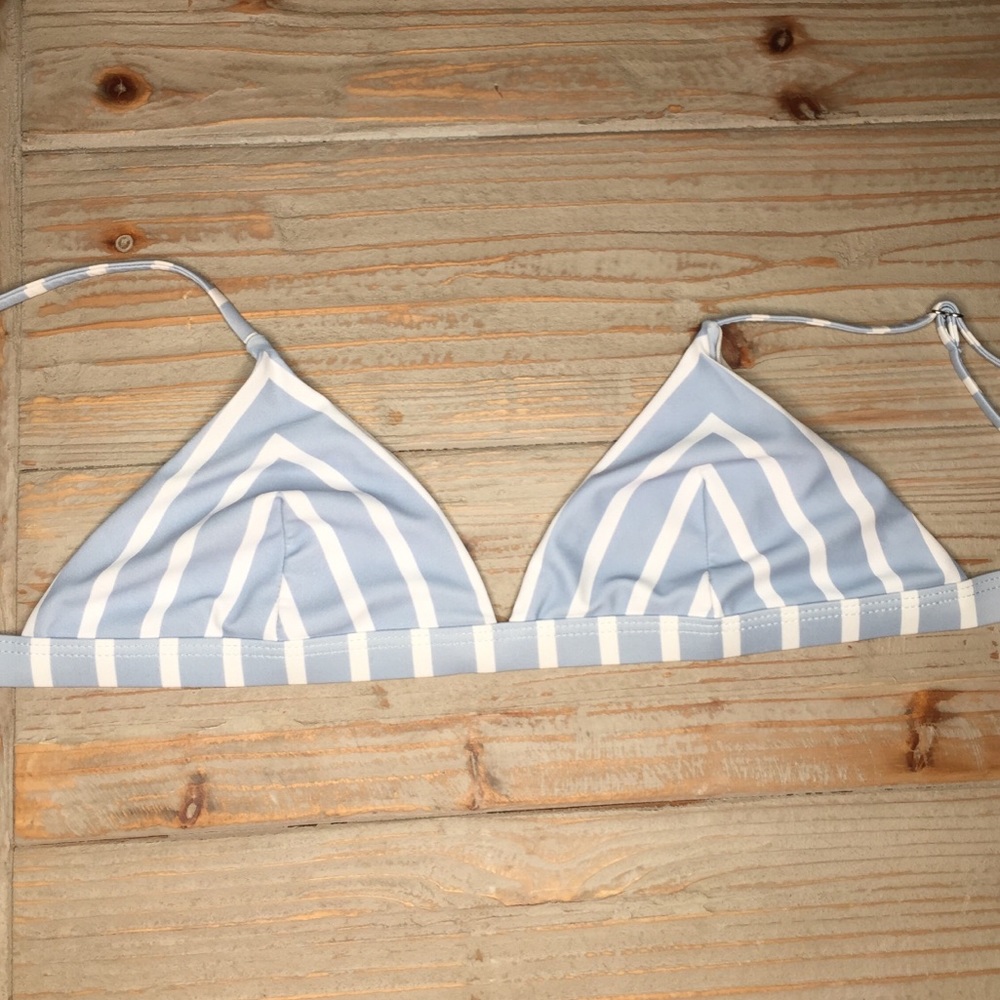 Pale Blue & White Striped Swim Top by CUPSHE